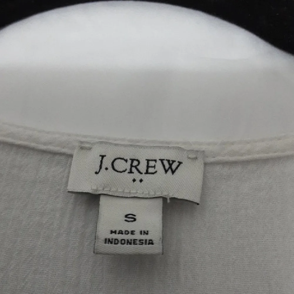 J. Crew White Embroidered Short Sleeve‎ Peasant Top with Multicolor Trim
